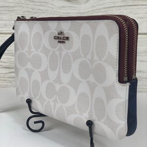 ❤️Coach DoubleZip Wallet Wristlet Chalk Multi
